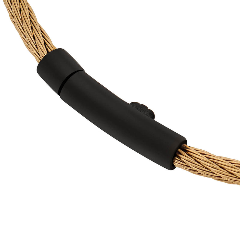 Shadowline Steel Cable Bracelet in Yellow Gold Black Clasp
