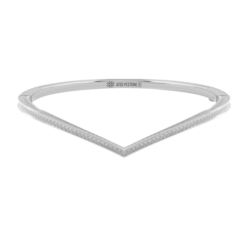 Men's Solid White Gold Signature Arrow Curve Bangle Bracelet