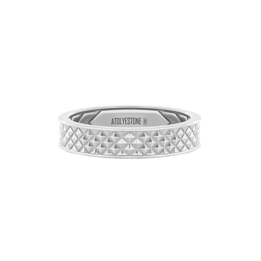 Slim Pyramid Pattern Band in Solid White Gold