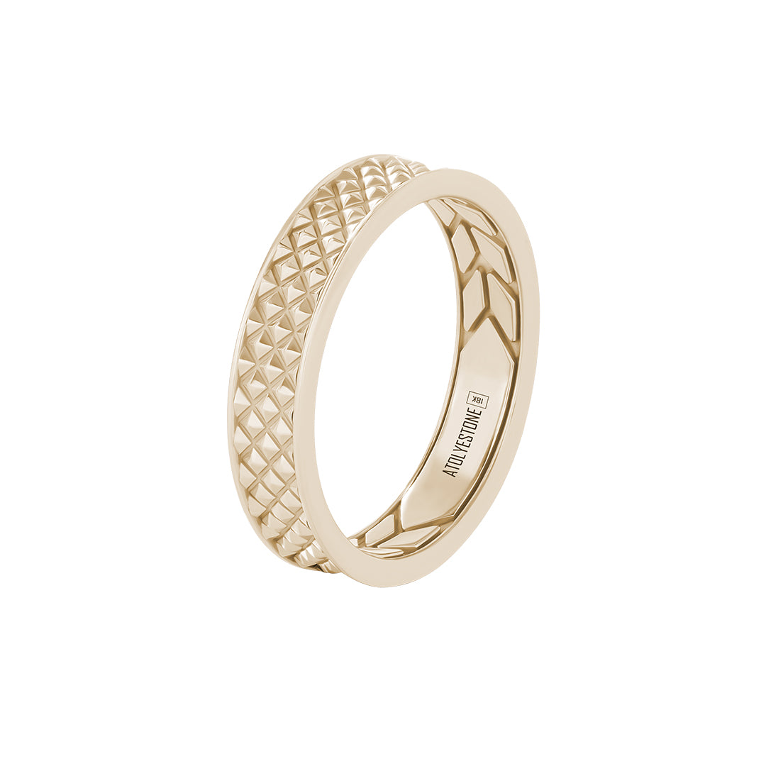 Solid Yellow Gold Slim Pyramid Pattern Band