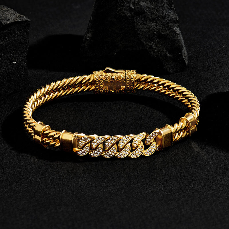 Men's Cuban Links Twined Bangle in Solid Gold