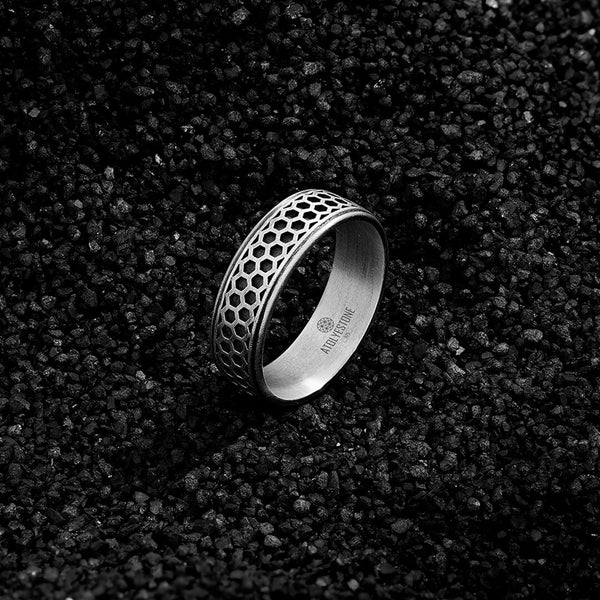 Men's 925 Sterling Silver Honeycomb Band Ring