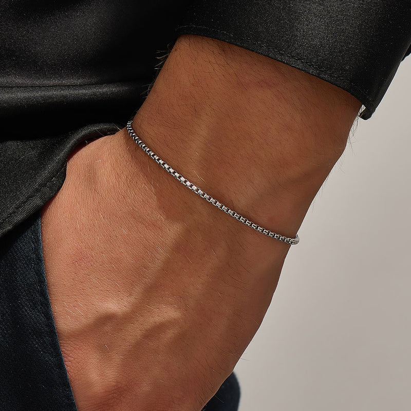 Minimalist Box Chain Bracelet in Solid Silver