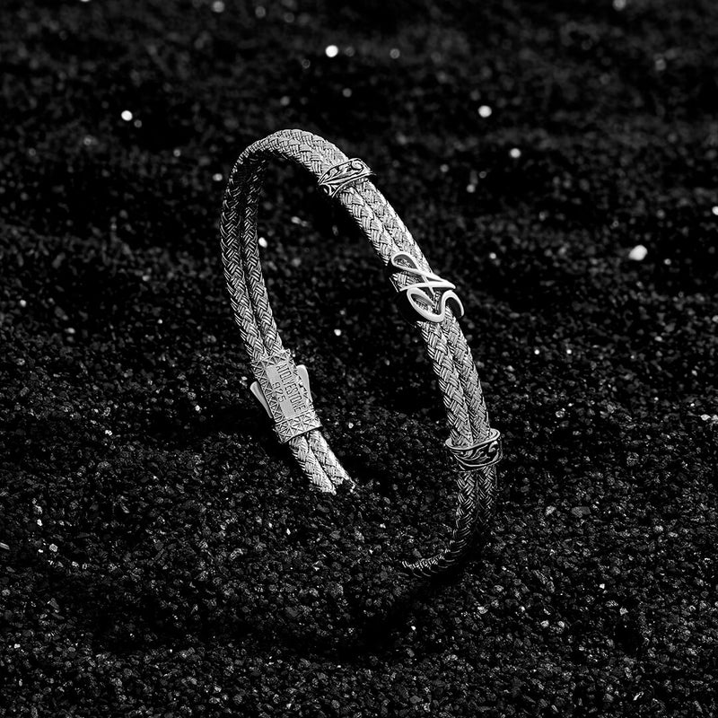 Men's Statement Bangle Bracelet in Silver