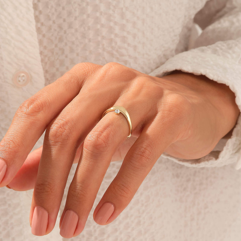 Melted Curve Bezel Diamond Stacking Ring in Real Gold