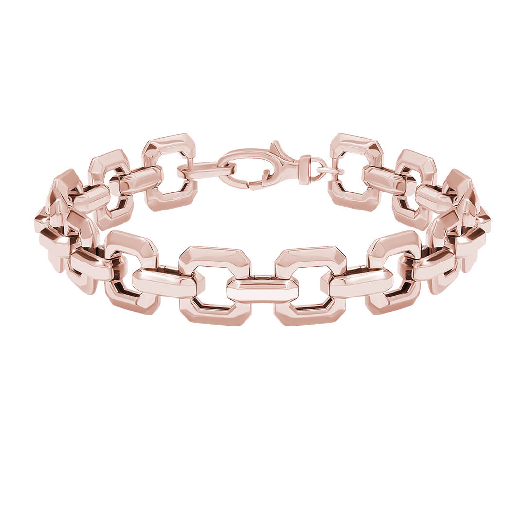 Square Link Chain Bracelet in Real Rose Gold