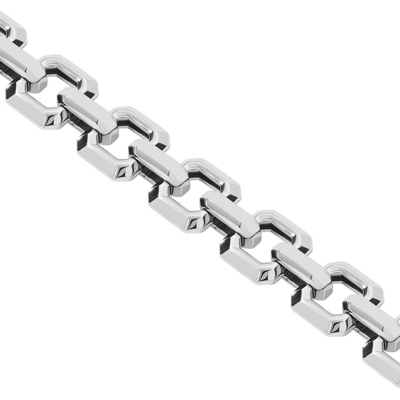 Atolyestone Men's Square Design Link Chain Bracelet in Solid Silver