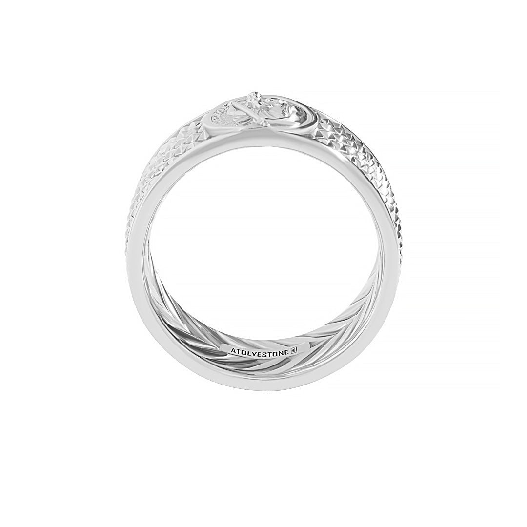 Real White Gold St Christopher Band Ring, Men's Protection Ring