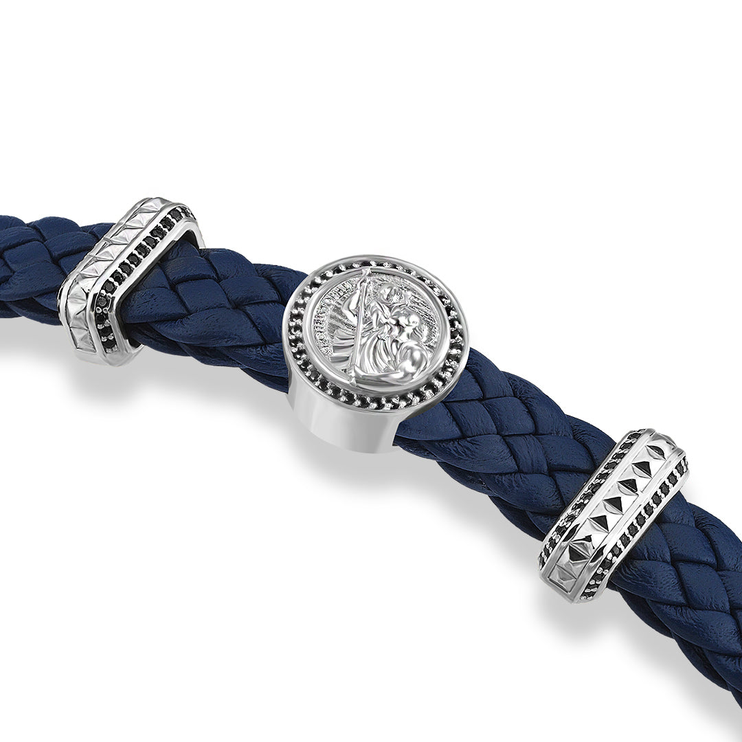 Saint Christopher Leather Bracelet in 925 Sterling Silver