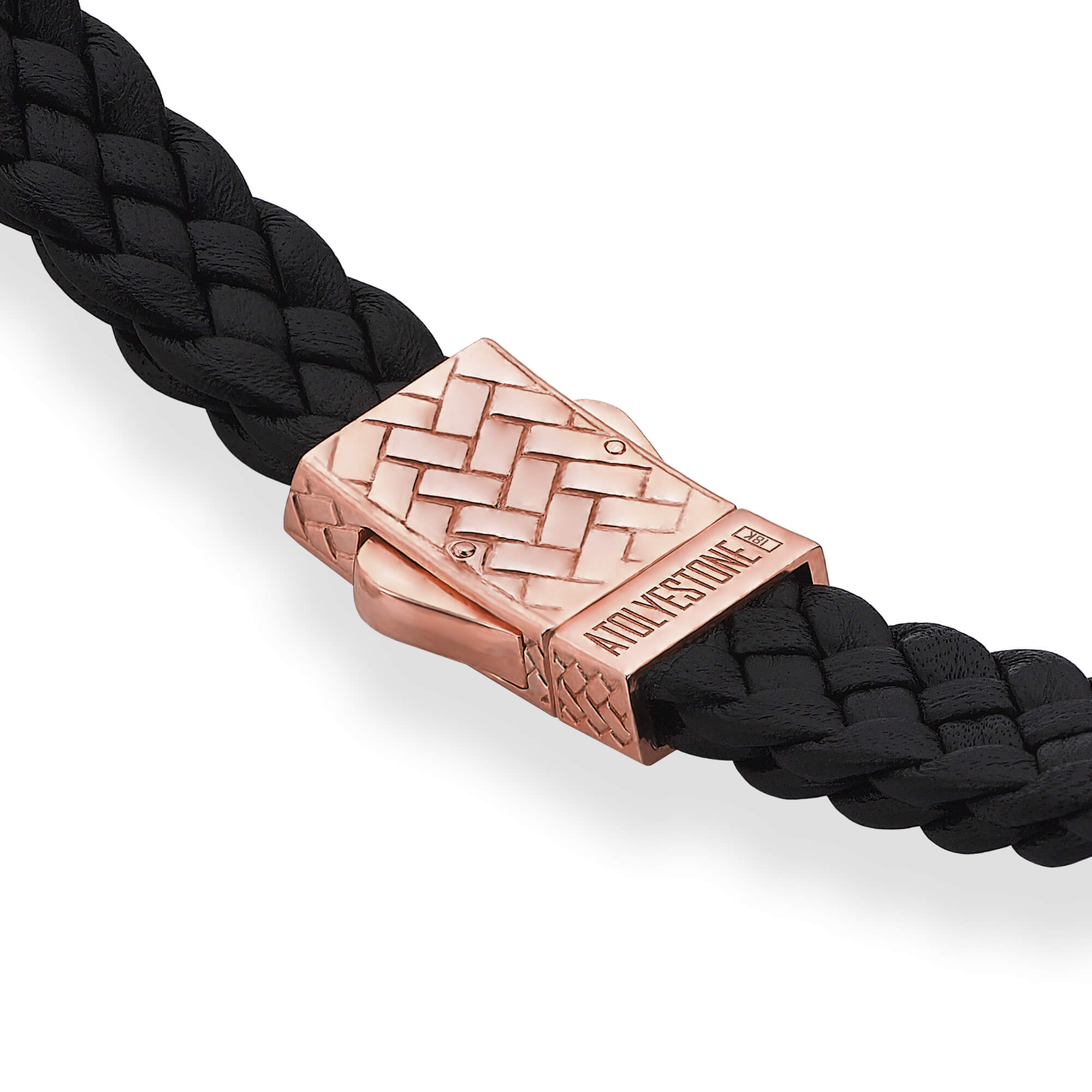Saint Christopher Leather Bracelet in Real Gold - Black & Rose Gold