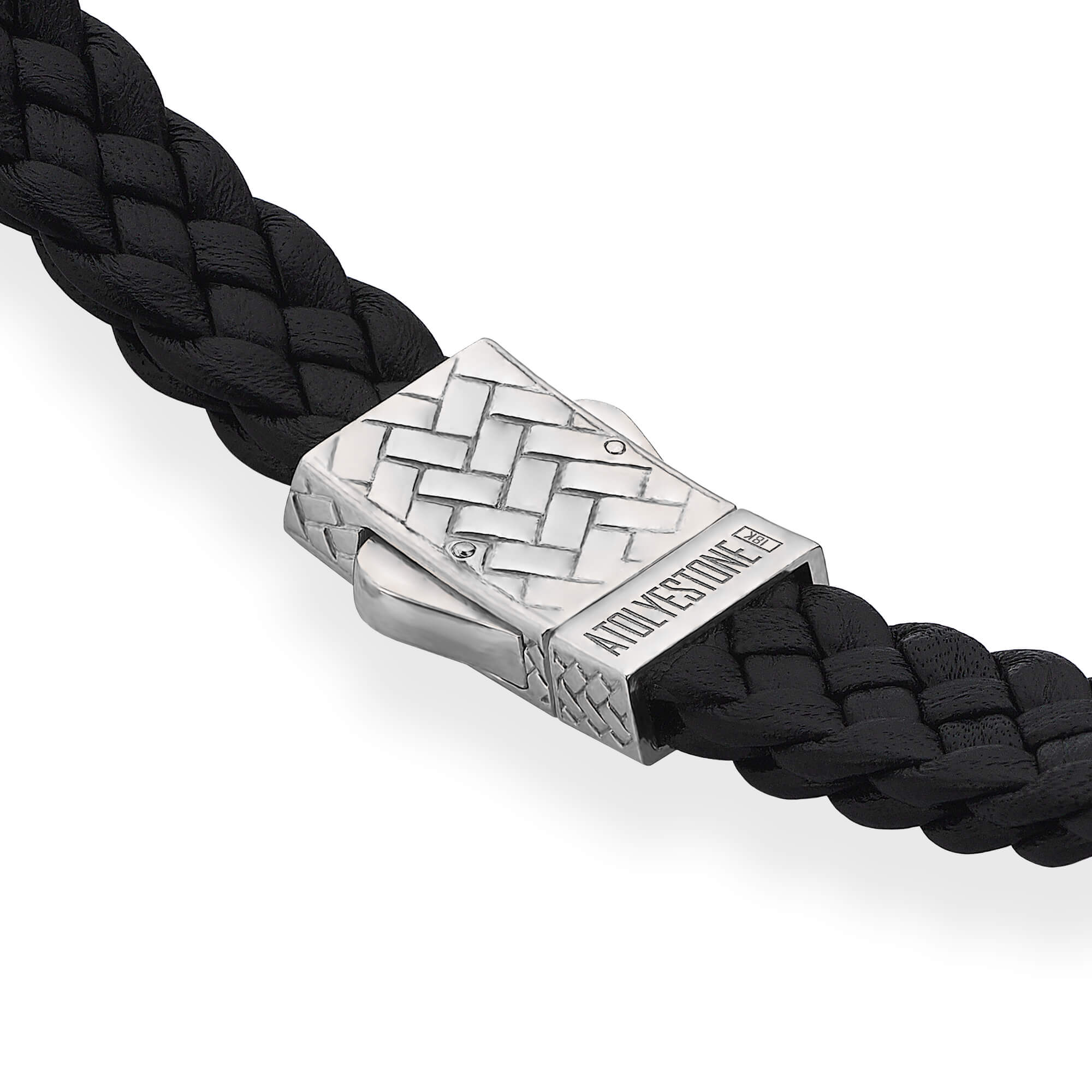 Saint Christopher Leather Bracelet in Real Gold - Black & White Gold