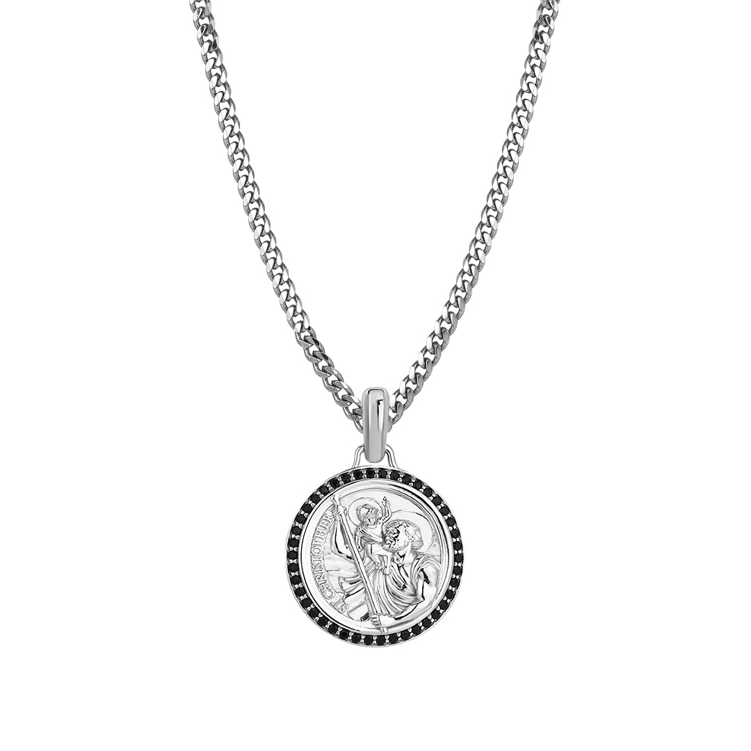 925 Sterling Silver St. Christopher Necklace with Cuban Links Chain