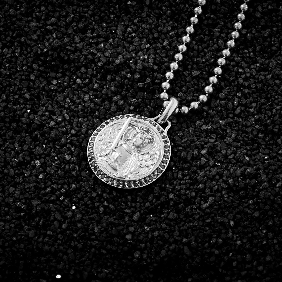 Paved Solid Silver Saint Michael Pendant