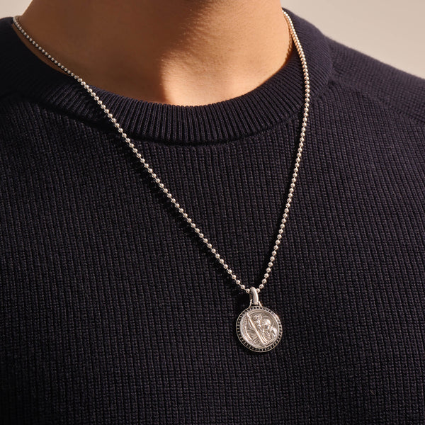 Men's 925 Sterling Silver Saint Christopher Coin Necklace