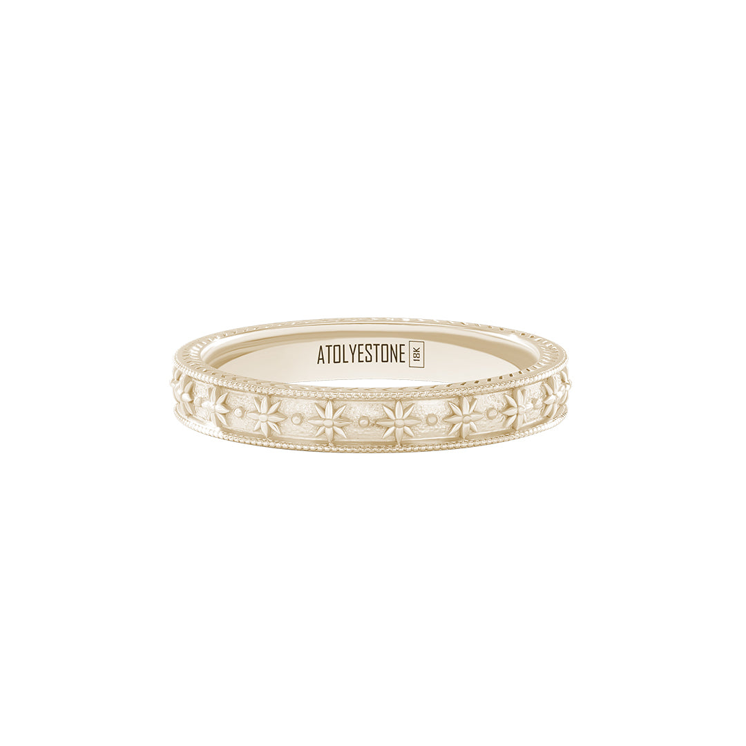 Star-Etched Milgrain Band Ring in Solid Yellow Gold