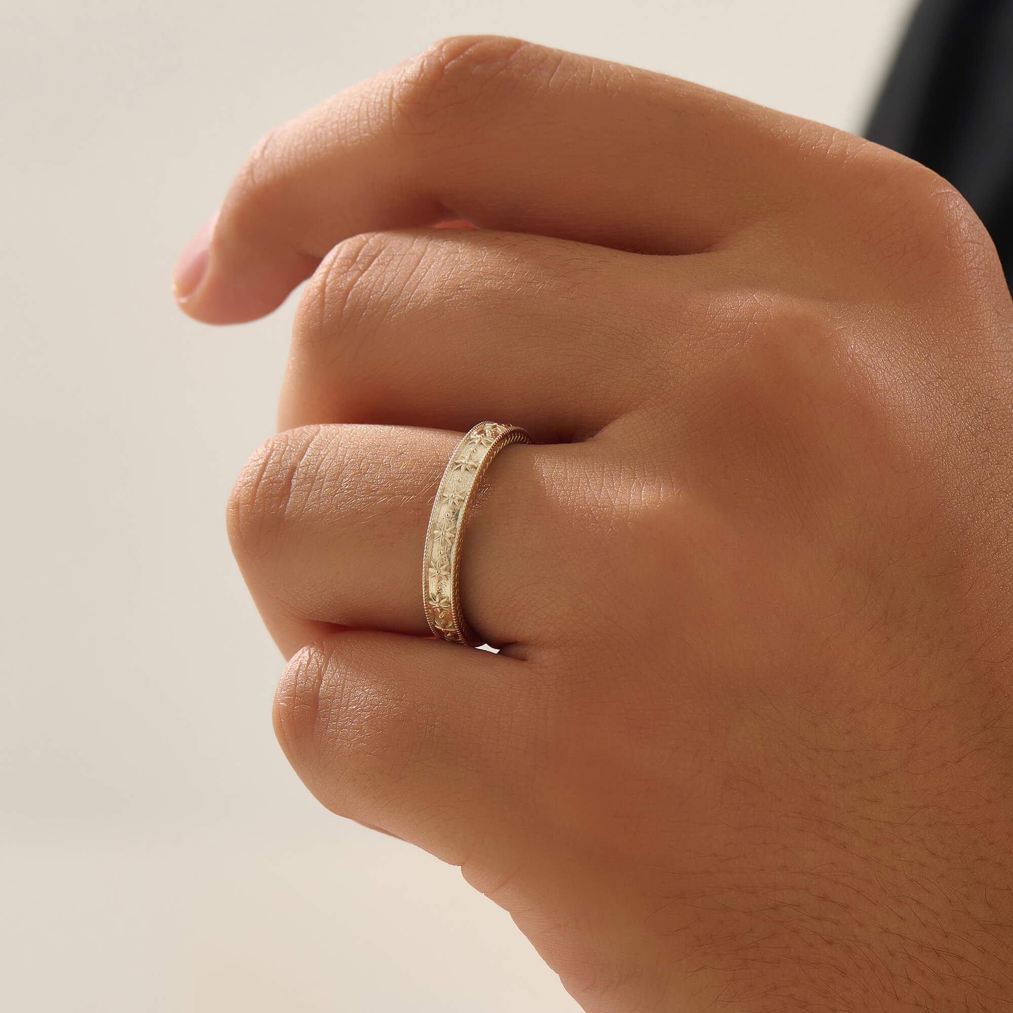 Men's Solid Gold Star-Etched Milgrain Band Ring