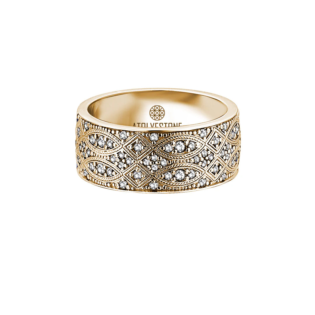 White Diamond Streamline Band Ring in Yellow Gold