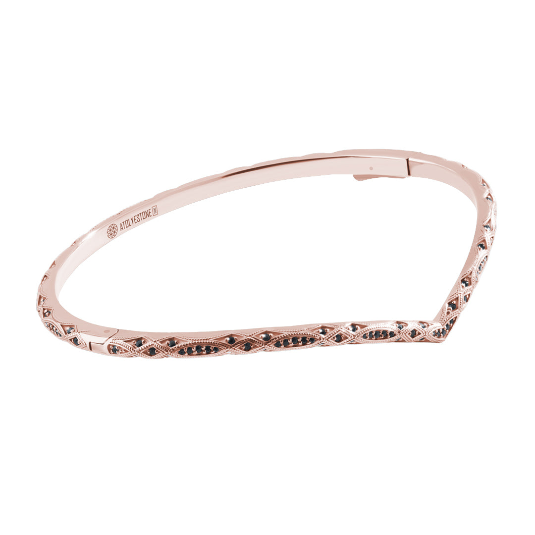 Men's Real Gold Streamline Curve Bangle - Rose Gold & Black Diamond