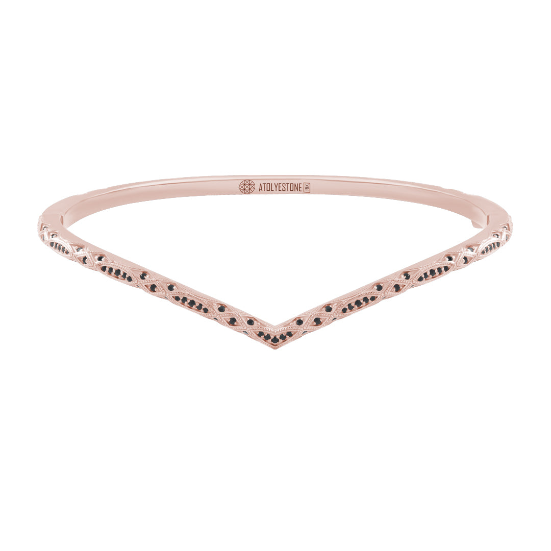 Men's Solid Rose Gold Curve Bangle Paved with Black CZ