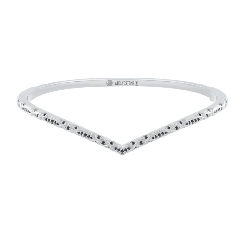 Men's Solid White Gold Curve Bangle Paved with 0.67ct Black Diamonds