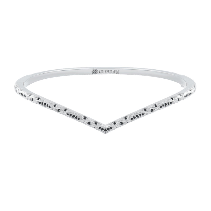 Men's Solid White Gold Curve Bangle Paved with Black CZ