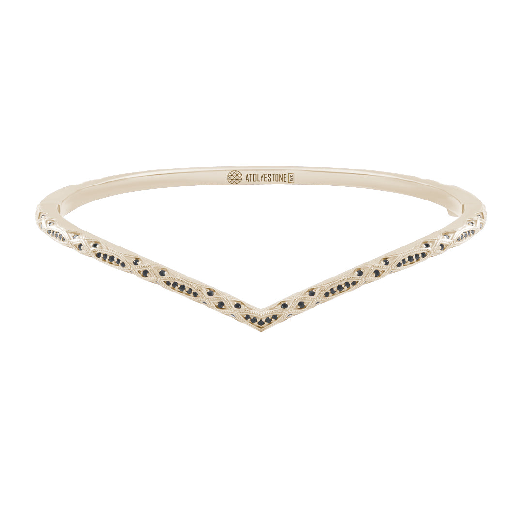 Men's Solid Yellow Gold Curve Bangle Paved with 0.67ct Black Diamonds