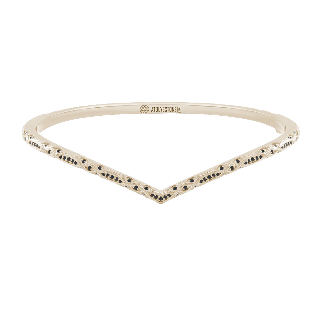 Men's Solid Yellow Gold Curve Bangle Paved with Black CZ