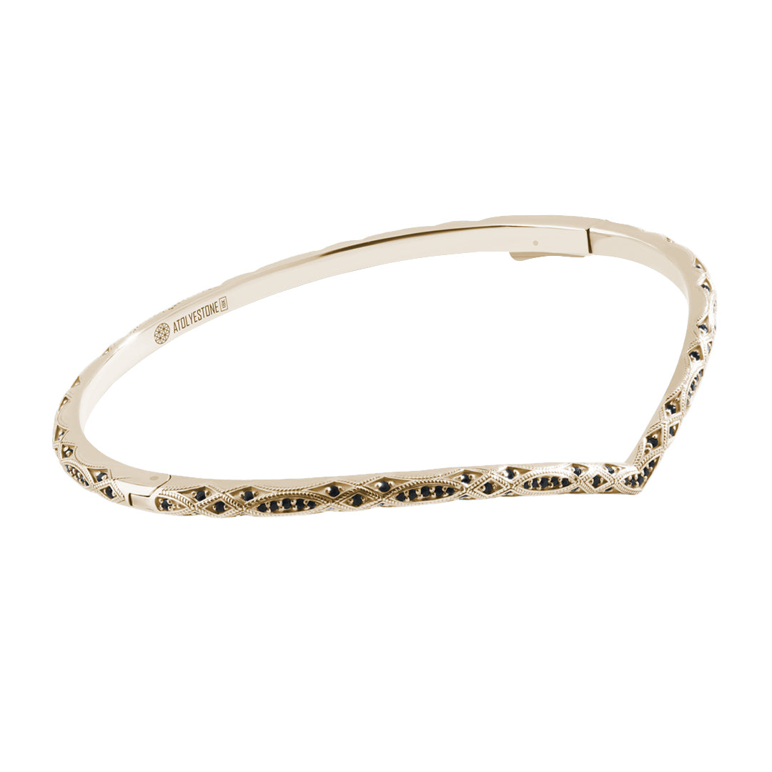 Men's Real Gold Streamline Curve Bangle - Yellow Gold & Black Cubic Zirconia