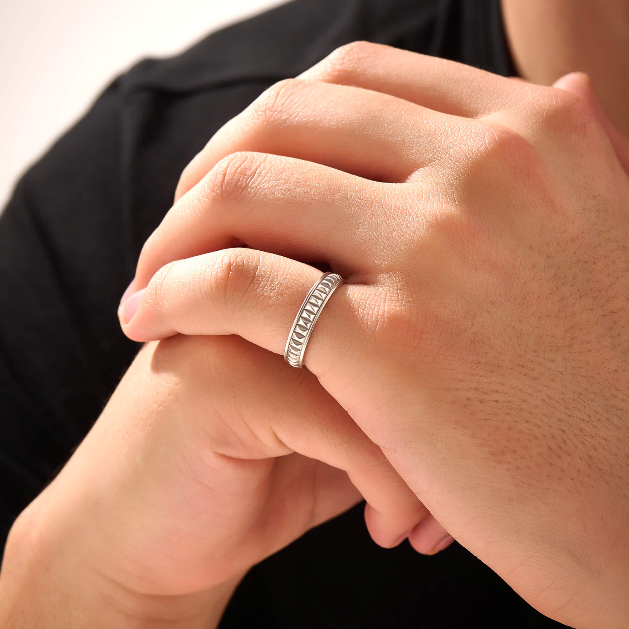 Men's Silver Stud Band Ring