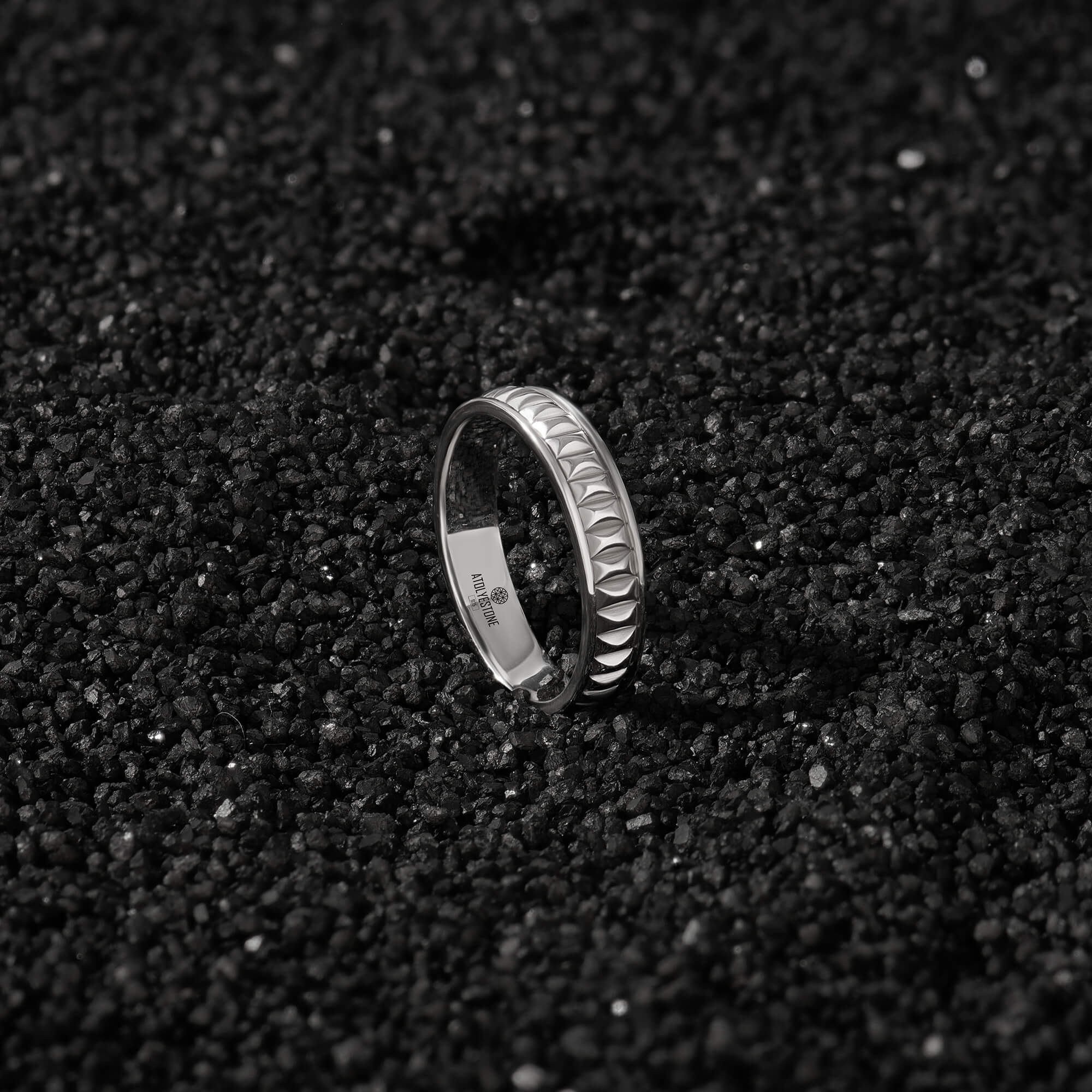 Stud Solid Silver Band Ring