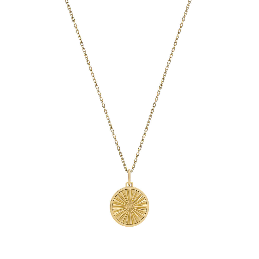 Sunburst Coin Necklace in Solid Yellow Gold