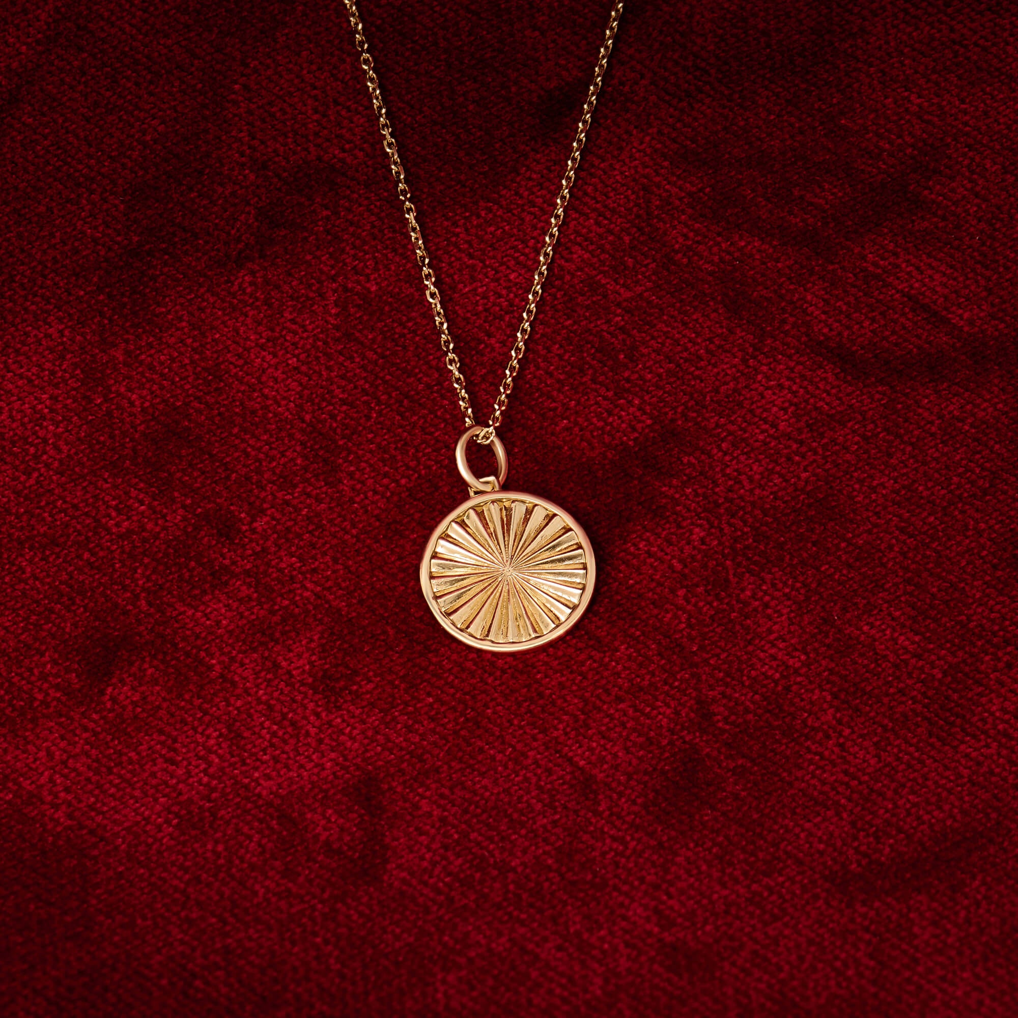 Yellow Solid Gold Sunburst Coin Necklace