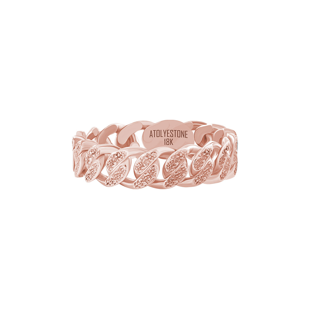 Textured Cuban Link Band Ring in Solid Rose Gold