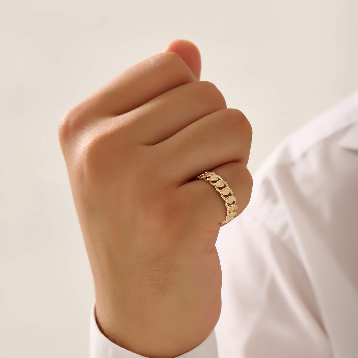 Men's Solid Gold Textured Cuban Link Band Ring