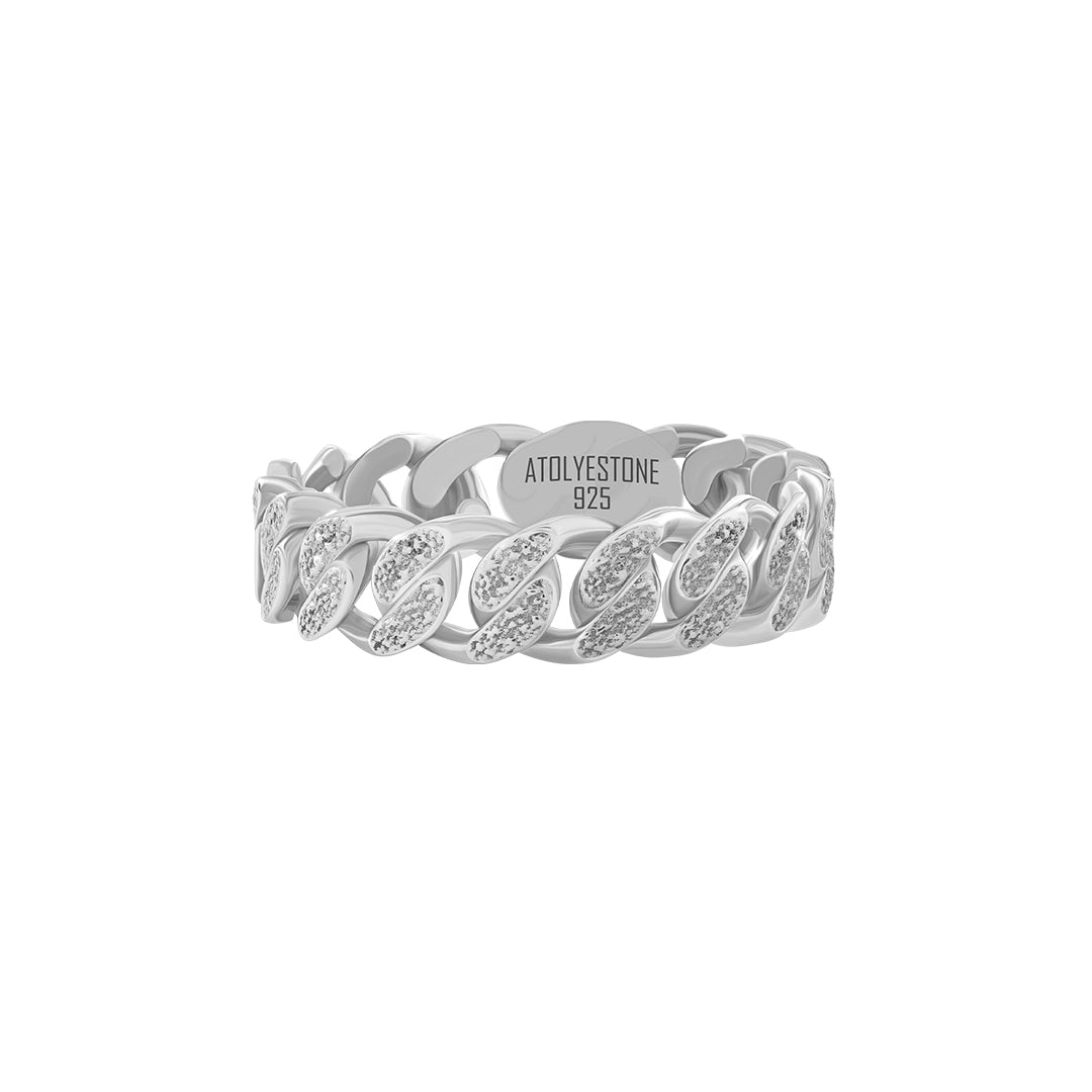 Textured Cuban Link Band Ring in 925 Sterling Silver