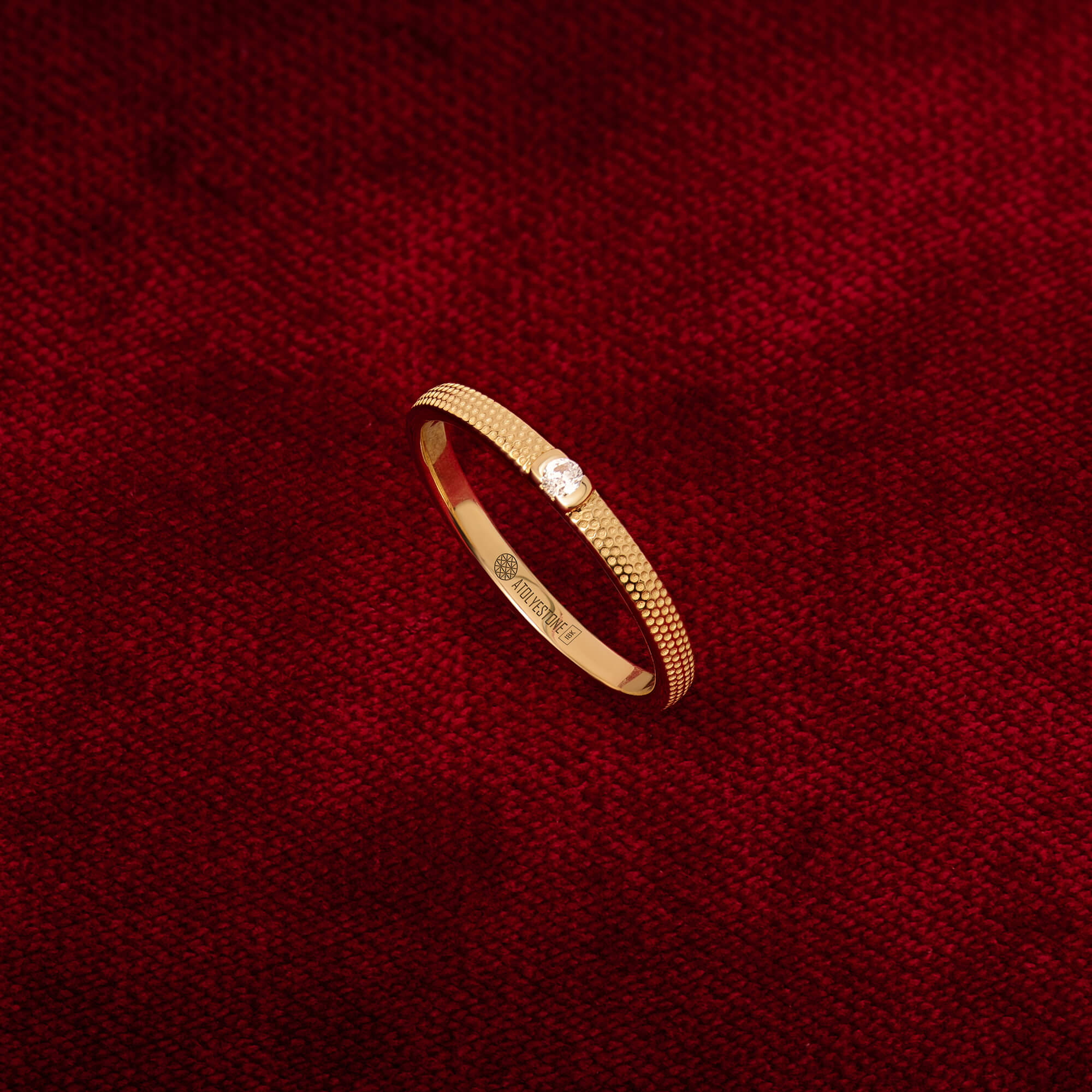 Solid Gold Diamond Band Ring with Texture
