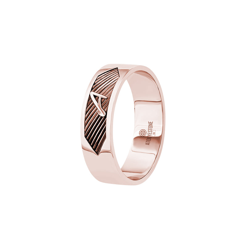 Men's Texture and Letter Band Ring in Solid Rose Gold