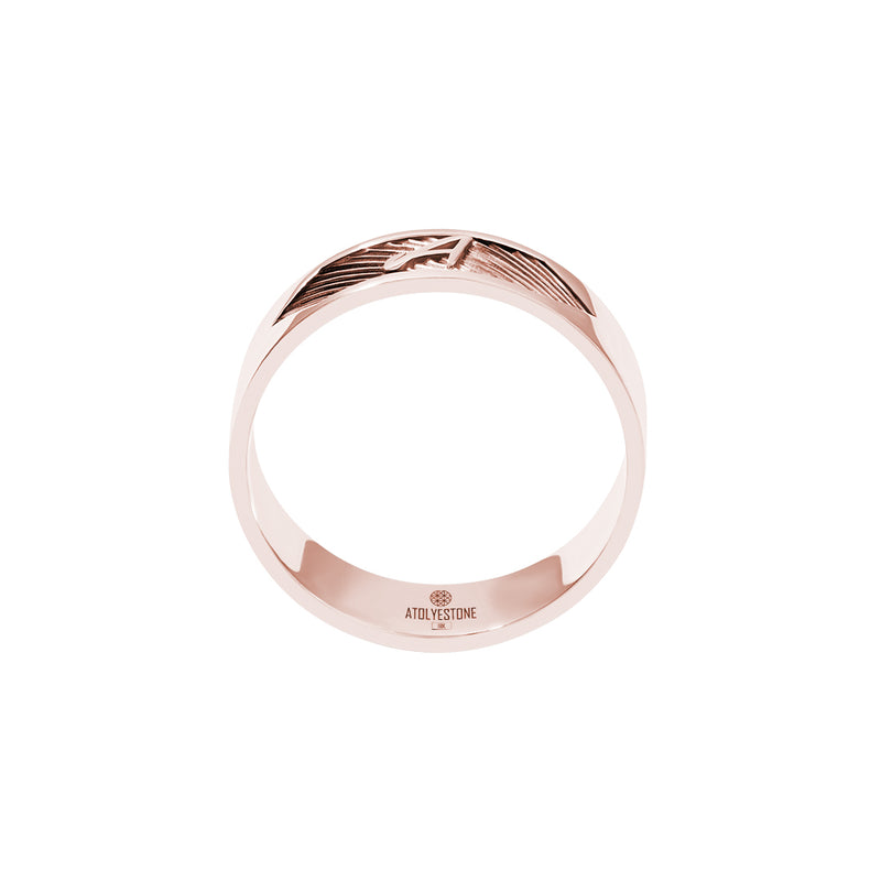 Atolyestone Texture and Letter Band Ring in Solid Rose Gold