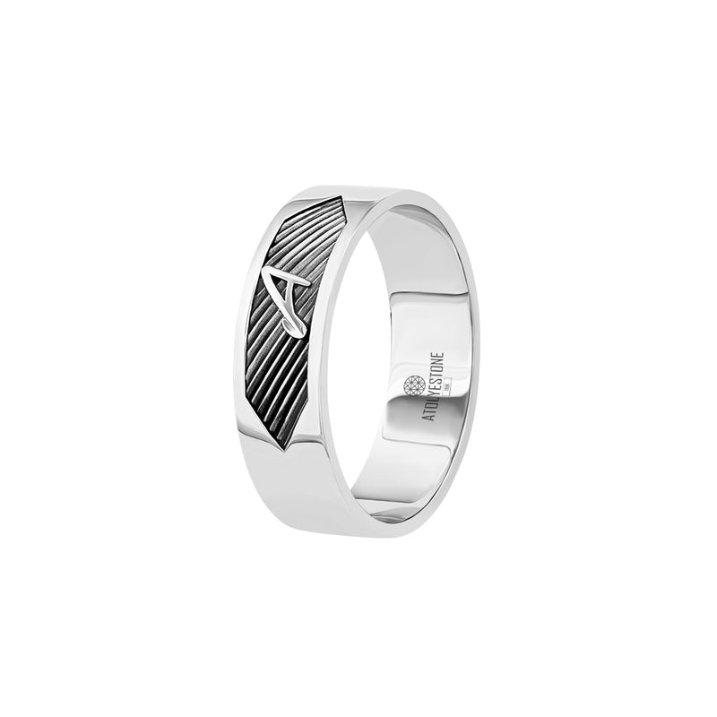 Atolyestone Texture and Letter Band Ring in Real White Gold