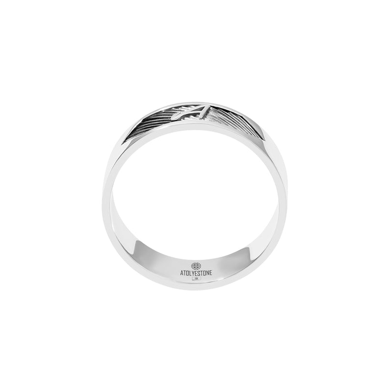 Atolyestone Men's Texture and Letter Band Ring in Real White Gold