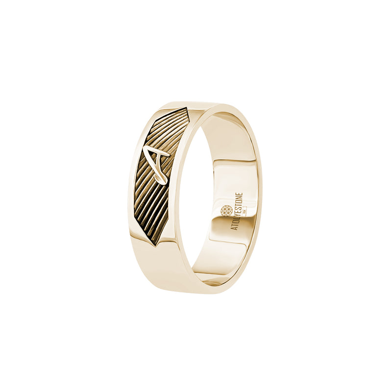 Men's Texture and Letter Band Ring in Solid Yellow Gold