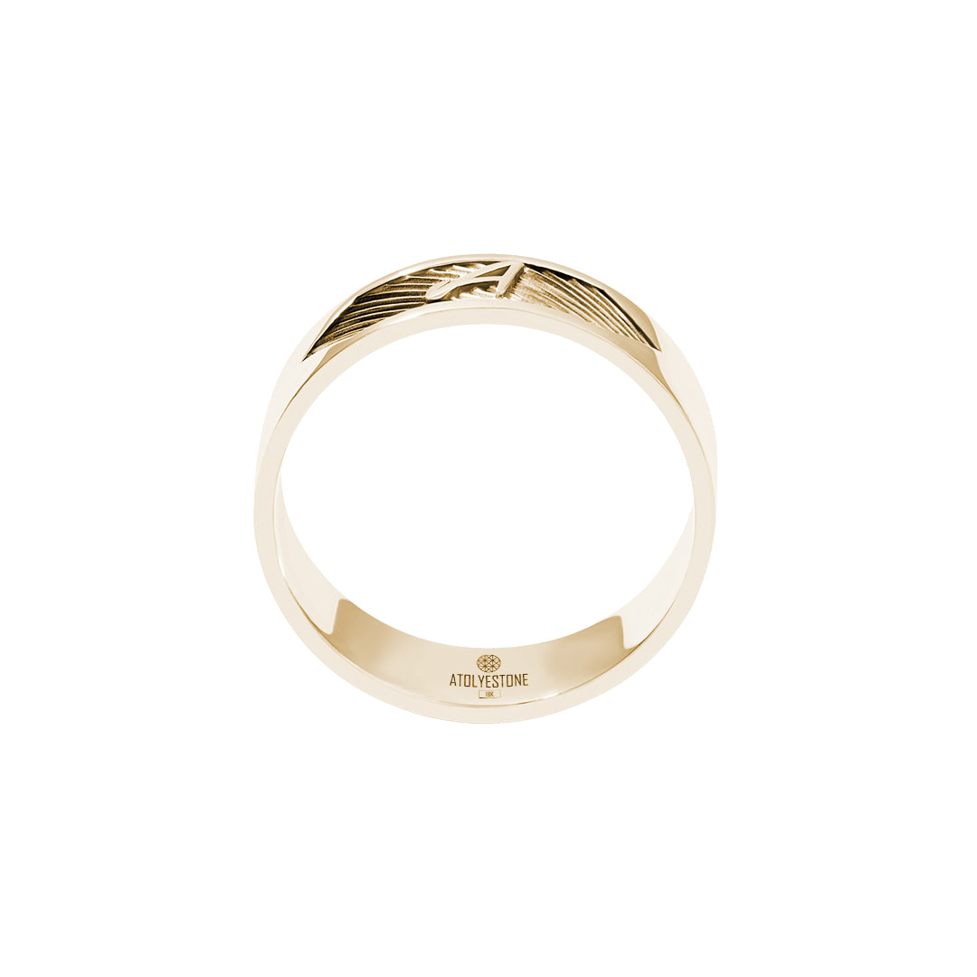 Men's Texture and Letter Band Ring in Real Yellow Gold - Atolyestone