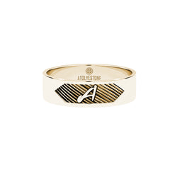 Men's Texture and Letter Band Ring in Solid Yellow Gold - Atolyestone