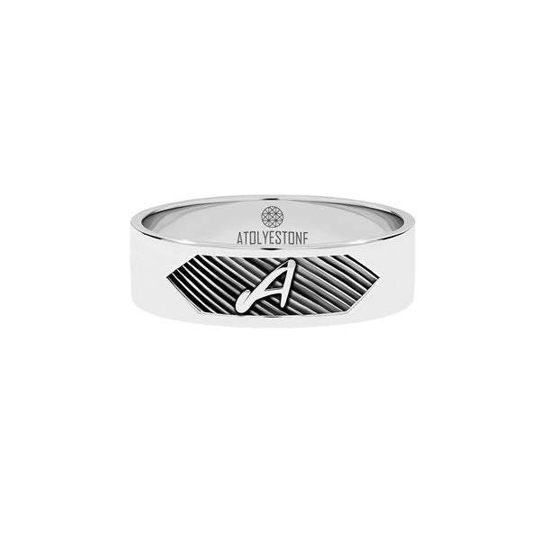 Atolyestone Texture & Letter Band Ring in 925 Sterling Silver