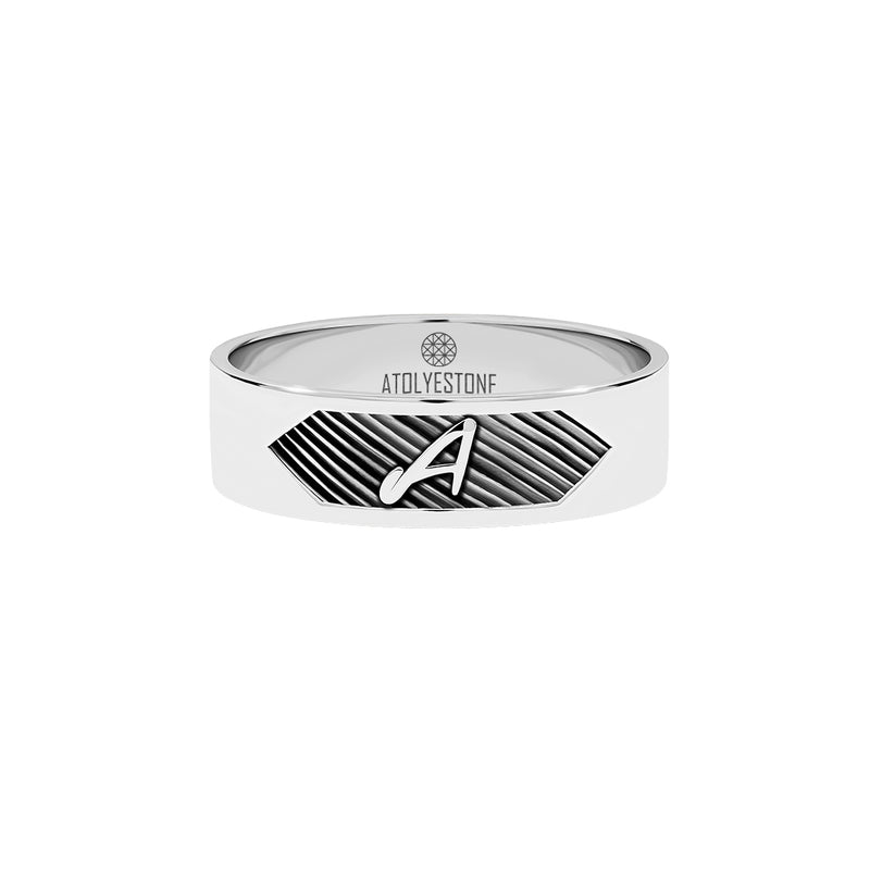 Atolyestone Texture & Letter Band Ring in 925 Sterling Silver