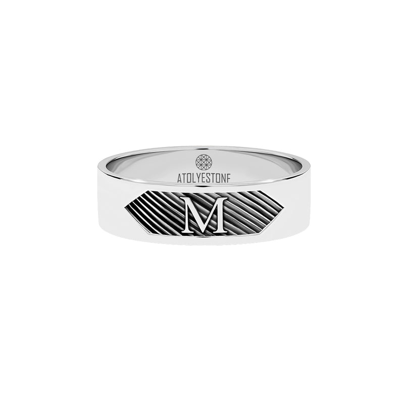 Men's Texture & Letter Band Ring in 925 Sterling Silver - Atolyestone