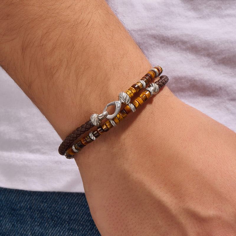 Brown Beads & Leather Wrap Bracelet