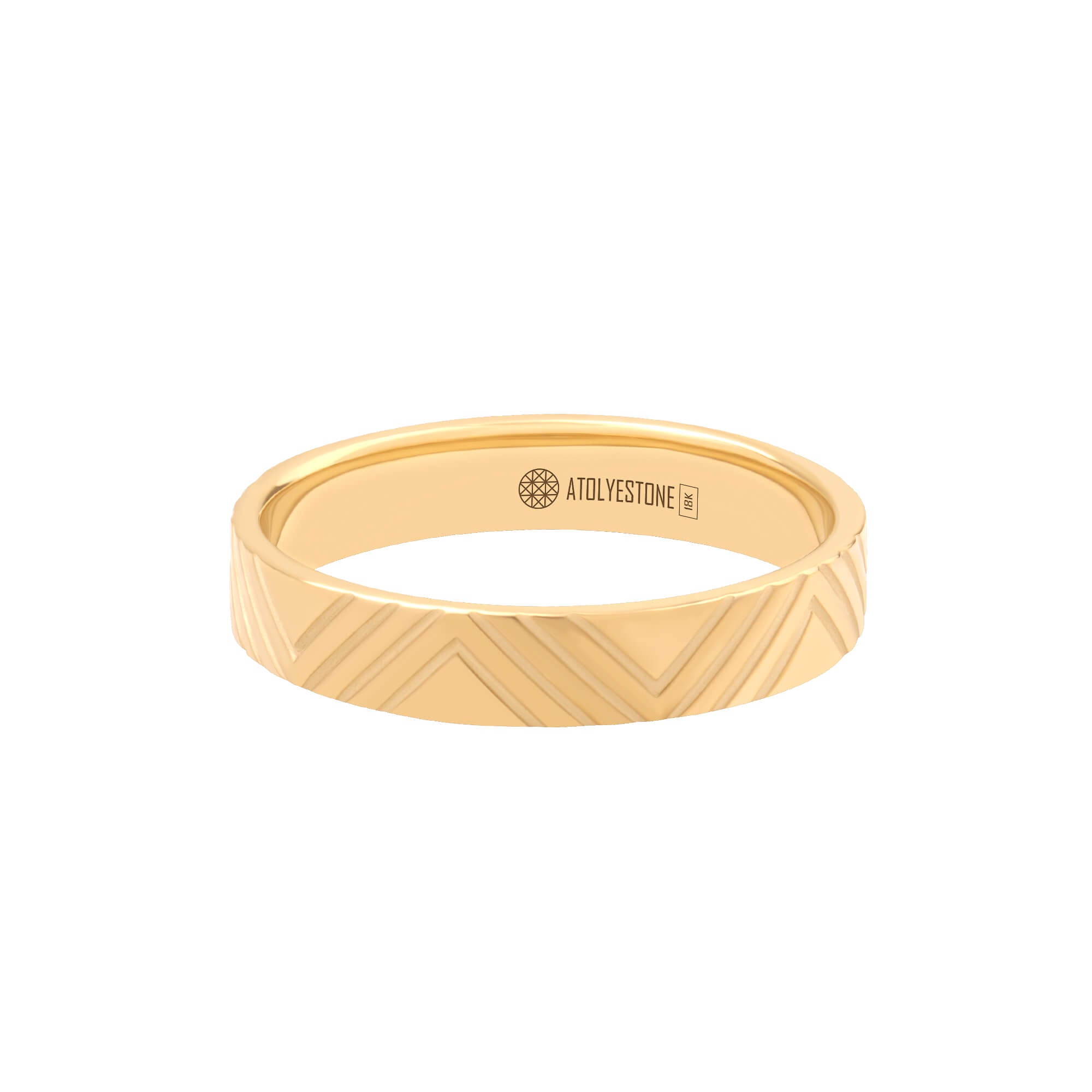 Triangle Engraved Band Ring in Solid Yellow Gold