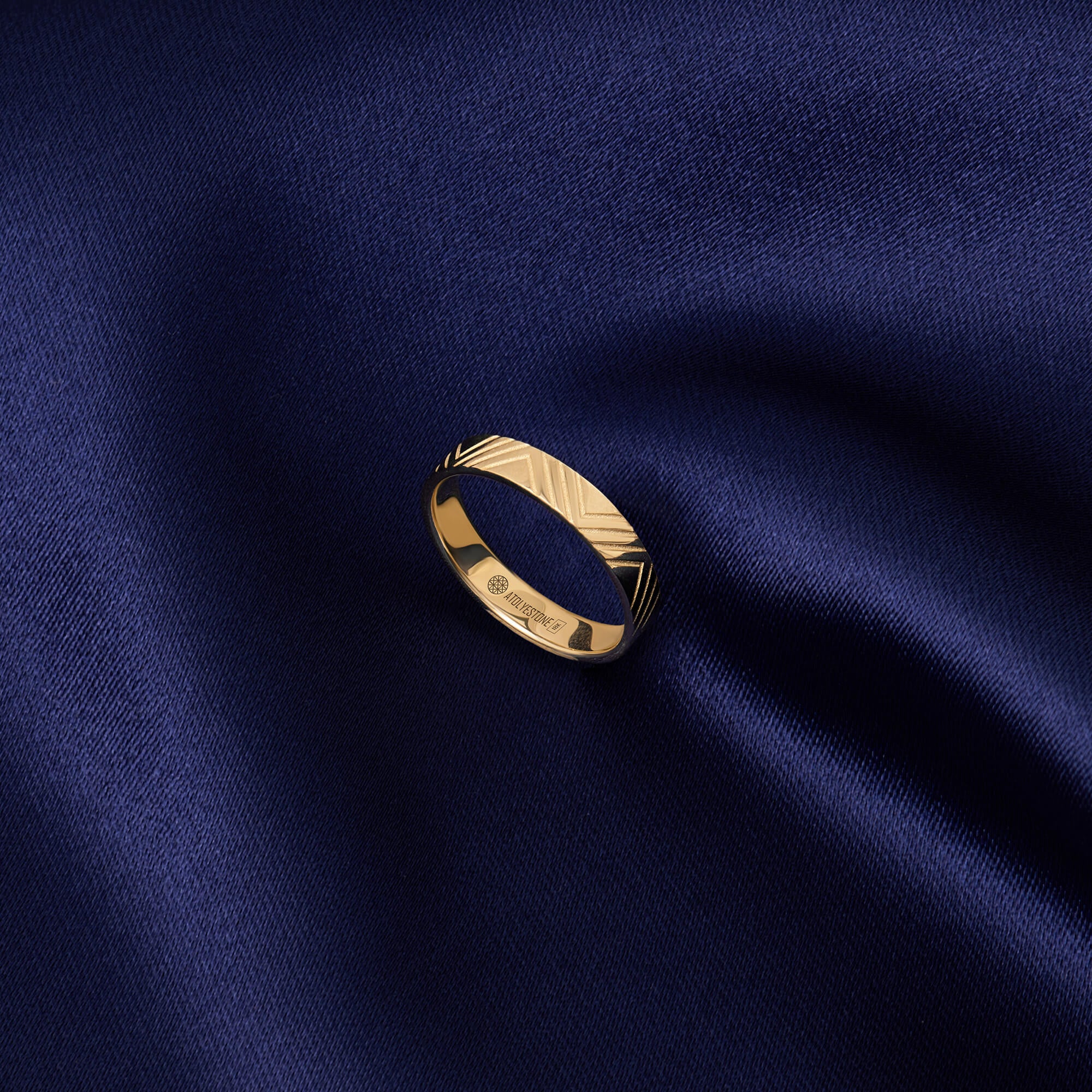 Triangle Engraving Design Band Ring in Solid Gold