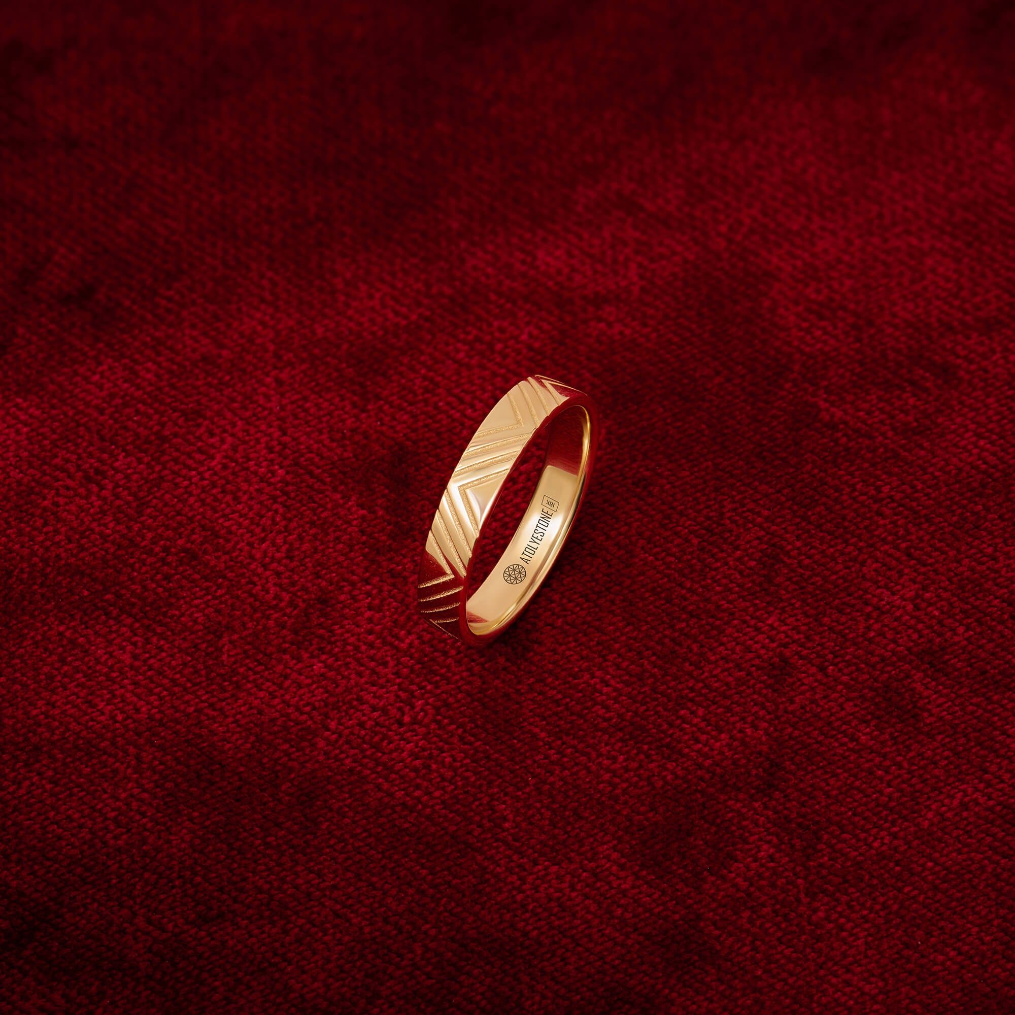 Solid Gold Ring with Triangle Engraving